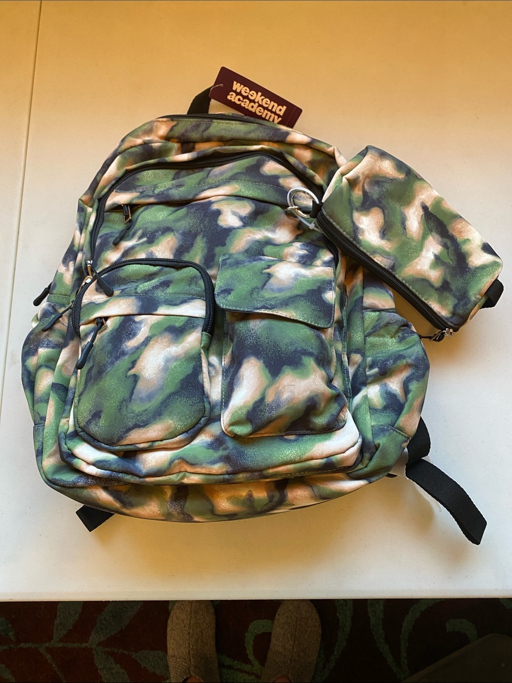 Green Camo Backpack with Detachable Pouch